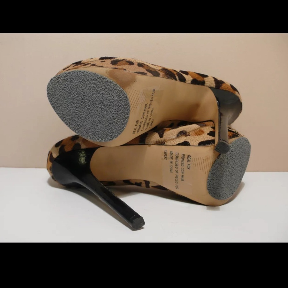 STEVE MADDEN BEVV-L Women's Real Fur Pony Hair cheetah Platform Heels Sz 7.5 - Picture 11 of 15